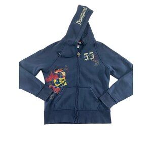 Disneyland Parks Patchwork Blue Hooded Full Zip Sweater - Medium